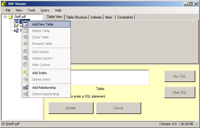 how to create tables in sqlpro