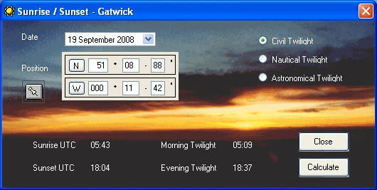 sunrise and sunset times for London Gatwick